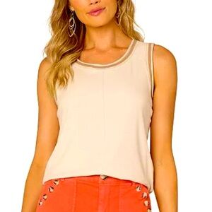 Democracy | Hi Lo Tank Top with Bronze and Silver Metallic Contrast Trim Large